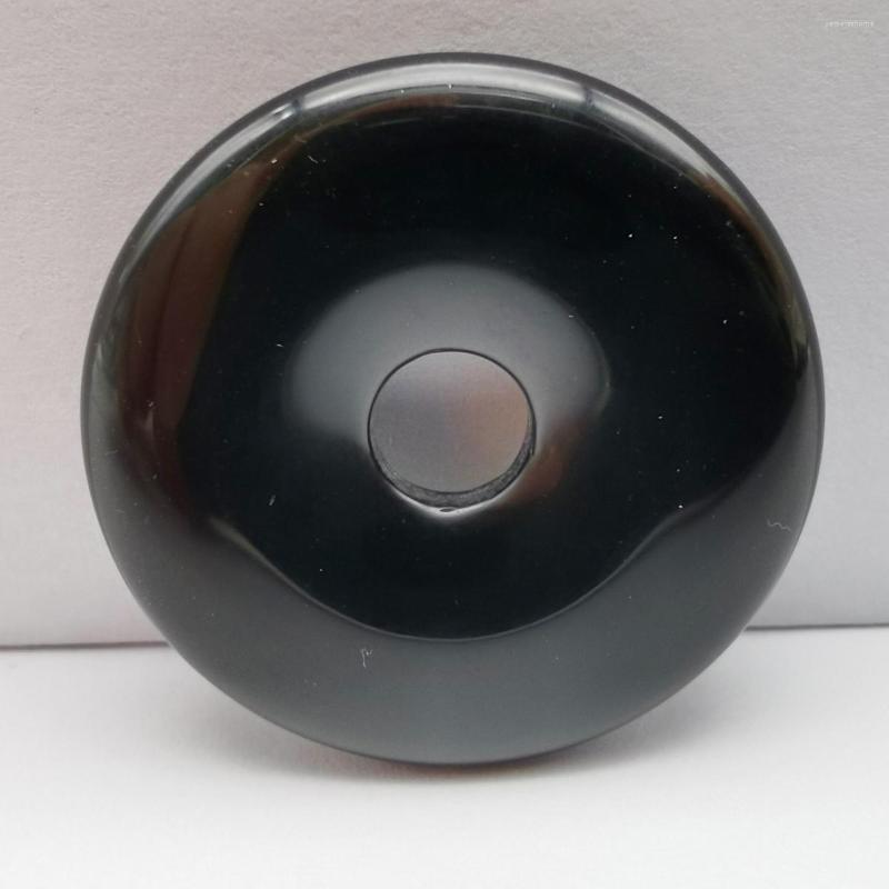 

Pendant Necklaces 30MM Natural Black Obsidian Stone GEM Carved Safety Button Necklace Jewelry For Gift H336