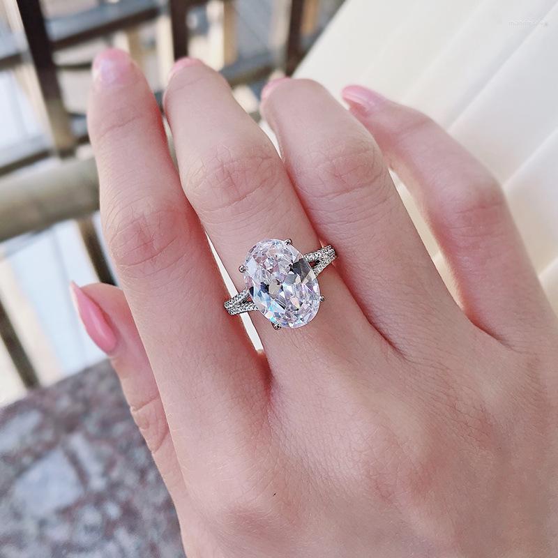 

Cluster Rings HTOTOH Oval 8 Ct D Color Moissanite Diamond Engagement Wedding Ring 925 Sterling Silver For Women Fine Jewelry