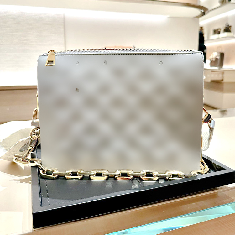 

Messenger M57790 COUSSIN man bag for man Luxury Women's Designer tote crossbody clutch Bags square handbag Embossed Genuine leather two shoulder straps Chain Bag, White