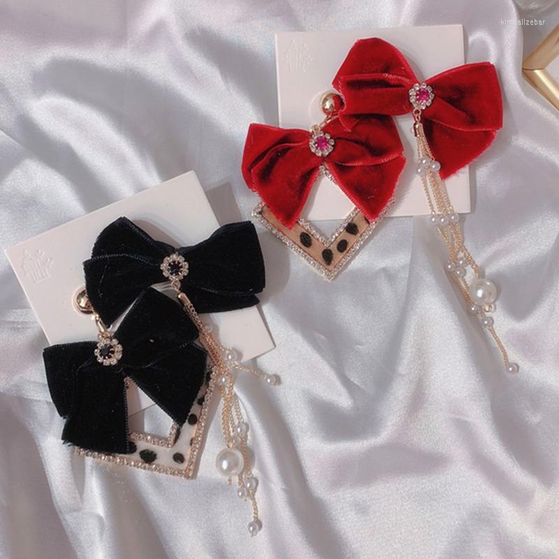 

Dangle Earrings MWSONYA Fashion Korea Velvet Ribbon Bowknot For Women Geometry Leopard Asymmetry Pearl Tassel Jewelry Gift
