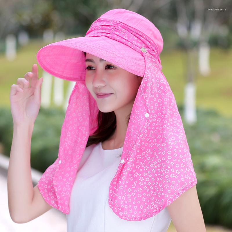 

Wide Brim Hats 2 Uses Women Summer Sun Hat Thin Cotton Female Beach Cap Outdoor Sunscreen Face Neck Protection Breathable