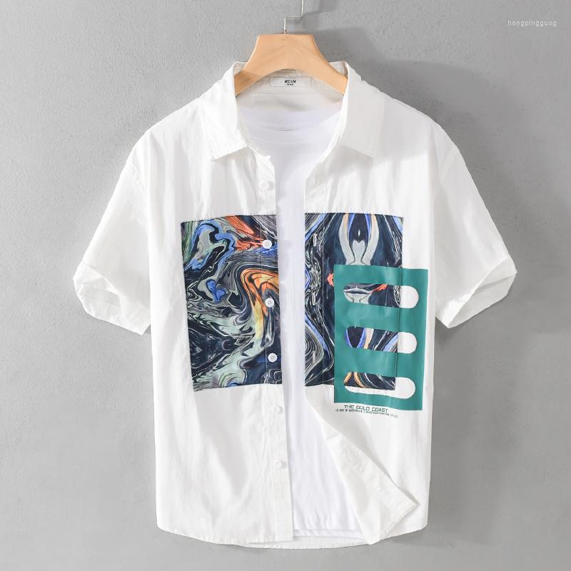 

Men's Casual Shirts Designer Short-sleeved Personality Graffiti Cotton Brand For Men Fashion Tops Clothing Camisa Masculina, Black