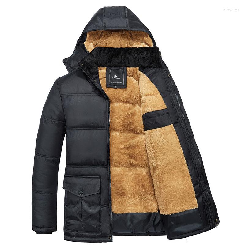 

Men's Down 2023 Winter Jacket Casual Fashion Father Clothes Gift Warm Plus Velvet Windproof Cotton Coat Male Zipper Hooded Suit, Black