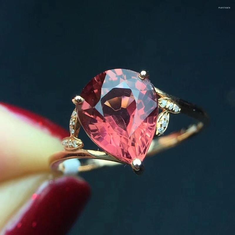

Cluster Rings Fine Jewelry Real Pure 18 K Gold AU750 Natural Red Tourmaline Gemstone 2.8ct Female Brazil Origin For Women's Gift