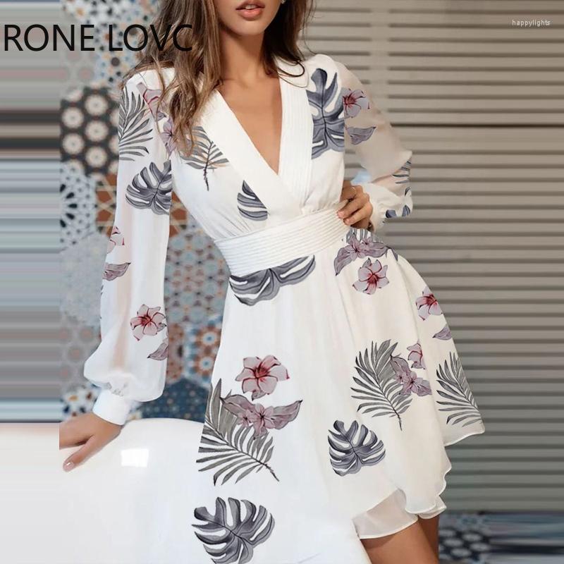 

Casual Dresses Women Chic Graphic Deep V Neck Lantern Sleeve Mini Sexy, Mixed color