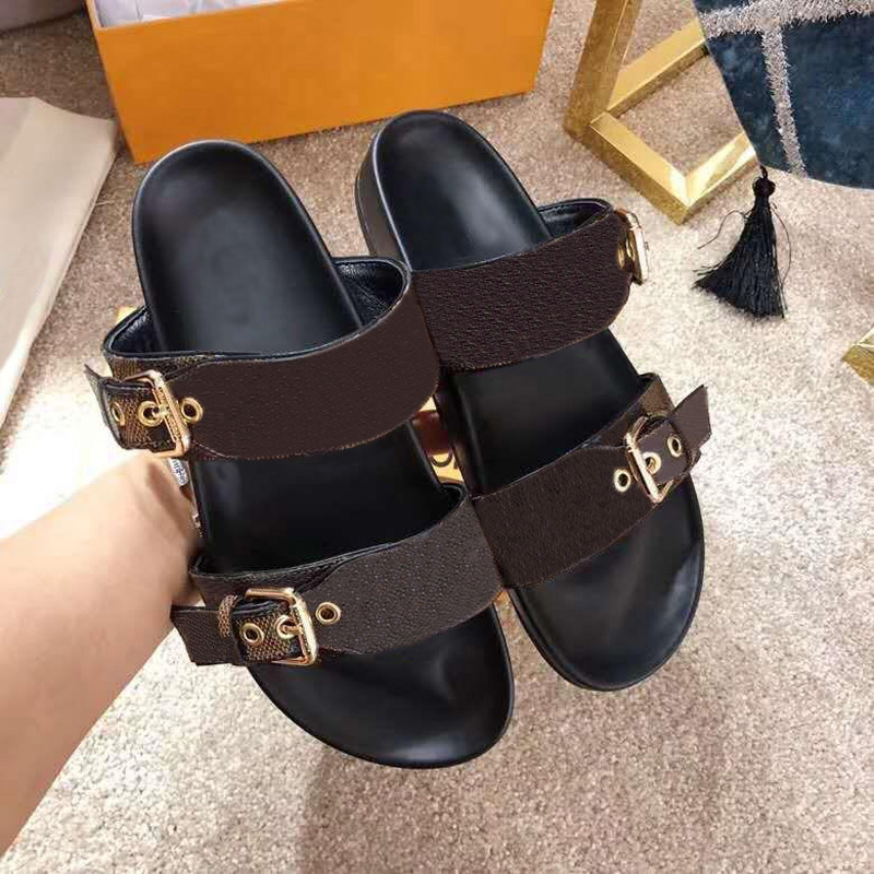 

BOM DIA FLAT MULE 1A3R5M Cool Effortlessly Stylish Slides 2 Straps with Adjusted Gold Buckles Women Summer Slippers 35-45