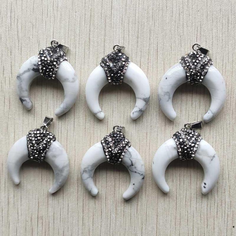 

Pendant Necklaces Fashion Beautiful Natural White Turqoises Ox Horn Shape Pendants For Jewelry Making 6pcs/lot Wholesale