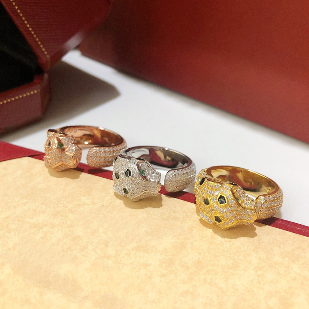 Band Rings Panthere ring BIG for man designer opening design diamond Emerald glasses Gold plated 18K official reproductions classic style exquisit