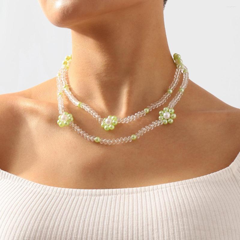 

Choker Boho Korea Lovely Daisy Flowers Colorful Beaded Charm Statement Collar Pearl Necklace Women Summer Vacation Jewelry