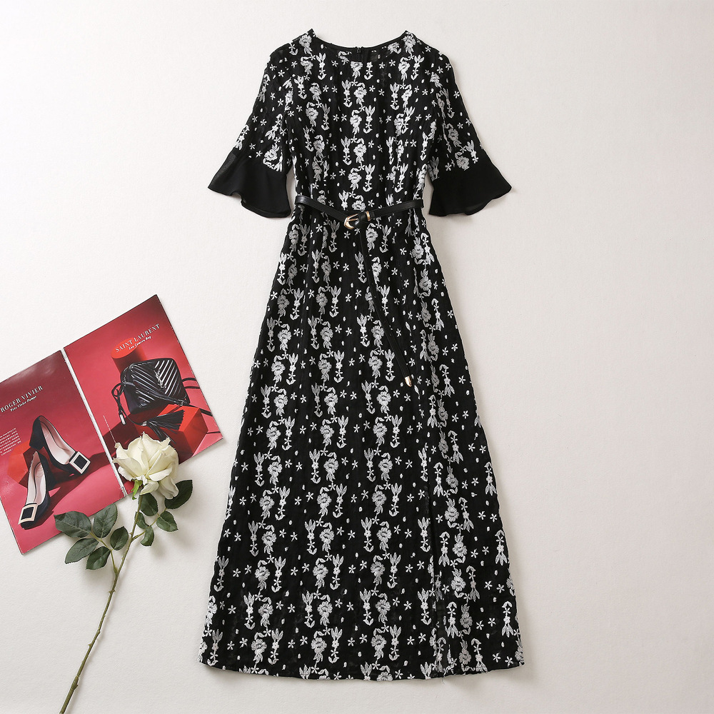 

329 XXL 2023 Runway Dress Spring Summer Dress Black Brand Same Style Empire Crew Neck Short Sleeve Womens Dress Fashion AS