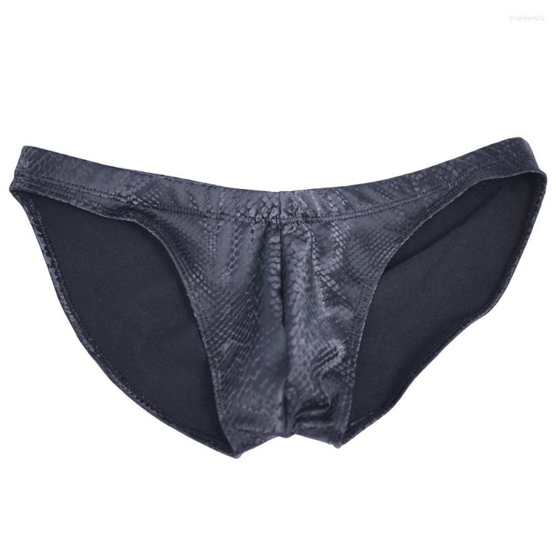 

Men's G Strings Men Sexy Low Waist PU Snake Print Leather Pants High Elastic Briefs Shiny U Convex Pouch Thongs G-string Gay Wear, Black