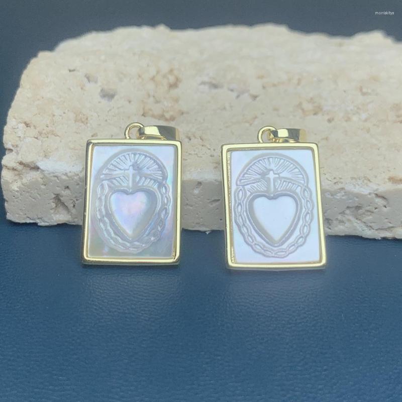 

Pendant Necklaces Square Sacred Heart Pendants Plated Gold White Mother Of Pearl Shell Charms For DIY Jewelry Making Necklace Accessories