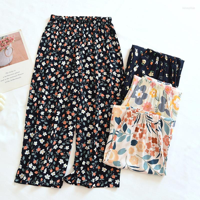 

Women's Sleepwear Women's Cropped Pajamas Pants Cotton Summer Thin Printed Home Shorts For With Big Flower