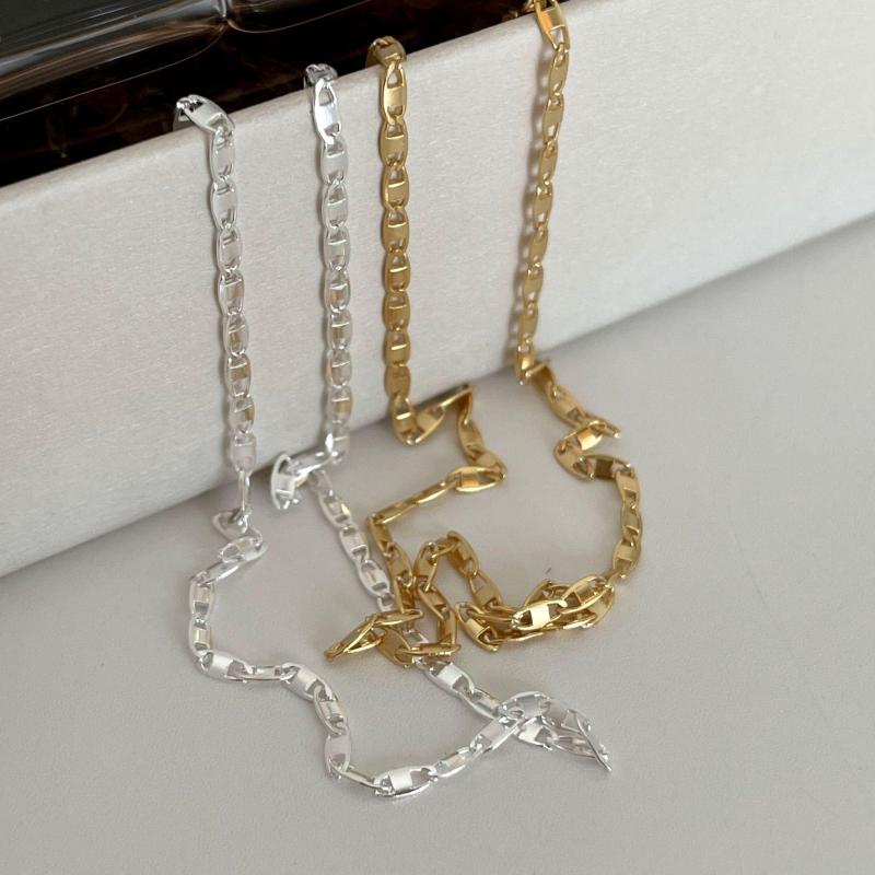 

Chains Jewelry 925 Sterling Silver Pig Nose Chain Body Gold Necklace Short Neck