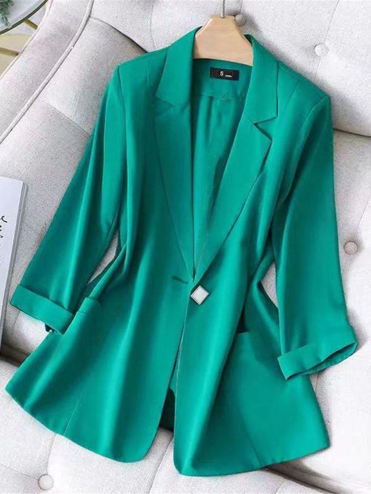 

Pants 2022 Fashion New Black Thin Women Suit Jacket Summer Half Sleeve White Slim Female Blazers Elegant Women Fashion Blazer Coat, Fruit green