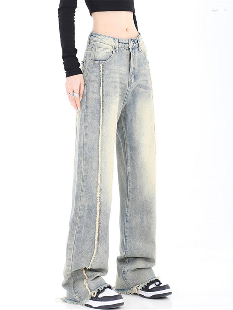 

Women's Jeans Streetwear Gothic Women Y2K High Waist Wide Leg Trousers Casual Pants Korean Fashion Straight Baggy Punk Clothes, Blue