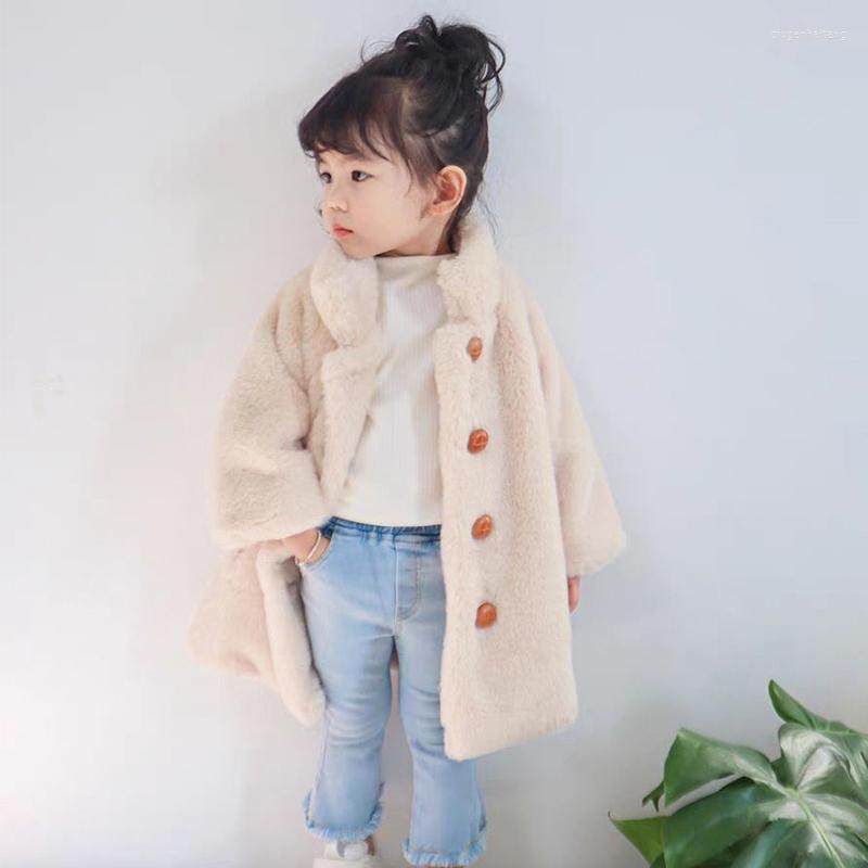 

Jackets 2023 Autumn Winter Warm Faux Fur Coat For Girls Fashion Korean Baby Kids Jacket Long Outerwear Children's Clothing, As the picture