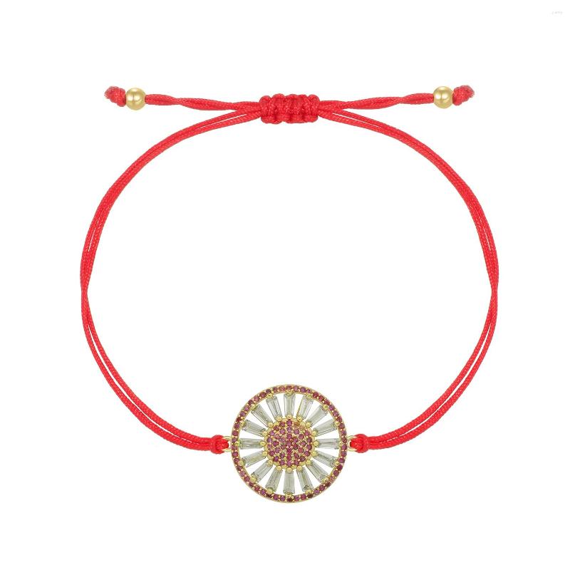 

Charm Bracelets Gold-plated Brass Cubic Zirconia Stones Sunflower Bracelet Women Grey Black Red String Handmade Friendship Jewelry Present