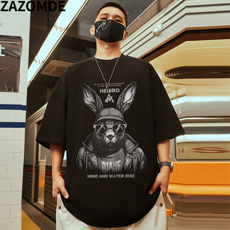 

Men's T Shirts ZAZOMDE Hip Hop Vintage T Shirt Cool Rabbit Print T shirts Oversized Streetwear Retro Short Sleeve Summer Casual Cotton Tops Tee 230419, White