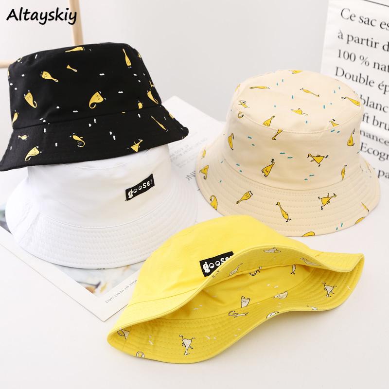 

Wide Brim Hats Bucket Women Cute Cartoon Kawaii Lovely Girls All-match Stylish Ulzzang Casual Ly Sun Protection Spring And Summer Flat, White