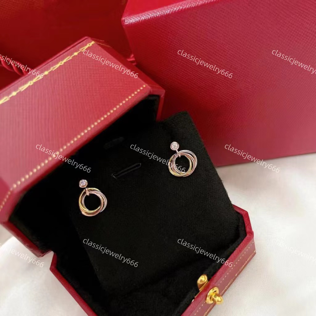 

High quality women's gold earrings, luxury designer brand, three color earrings, European and American 18K gold jewelry with box