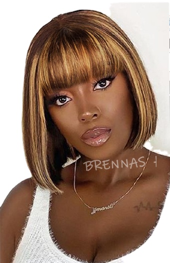 

Highlight Straight Bob Wig With Bangs Ombre Honey Blond Straight Bob Human Hair Wig For Women Peruvian Machine Made Highligt Wig, Highlight color