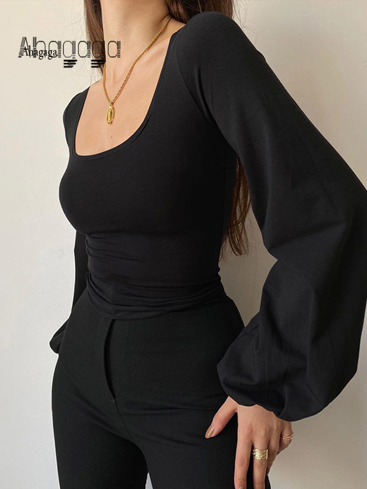 

Women' T-Shirt AHAgaga Hipster Casual Women T-shirt Shirt Tee Crop Tops Fashion Square Collar Long Lantern Sleeve Women TShirt Tees Shirts Tops 230419, Gray