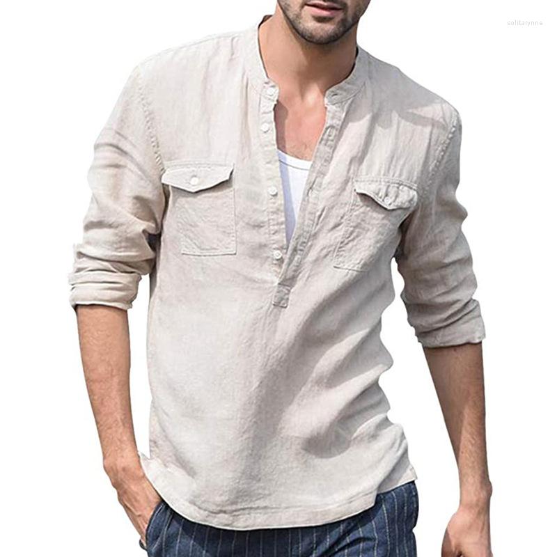 

Men's Casual Shirts 2023 Men's Blouse Cotton Linen Shirt Loose Tops Long Sleeve Tee Spring Autumn Handsome, Black
