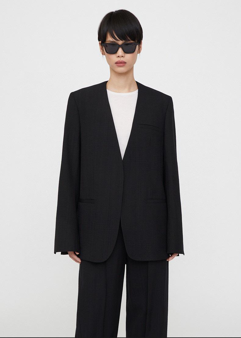 

Pants Totem* 2022 Autumn/Winter Women Blazer Suit Viscose Linen VNeck Long Sleeve Casual Loose Cardigan No Button, Apricot