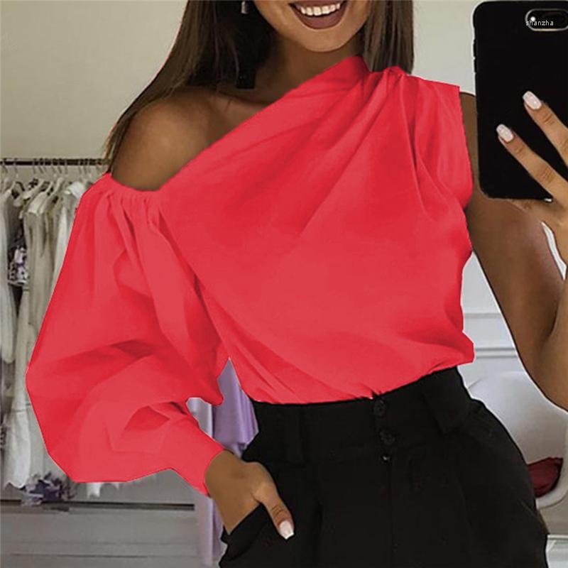 

Women' Blouses Ladis Sexy One Off Shoulder Shirt Women Tops Ladies Elegant Sleeve Solid Color Shirts Casual Club Blusas For Female, Black