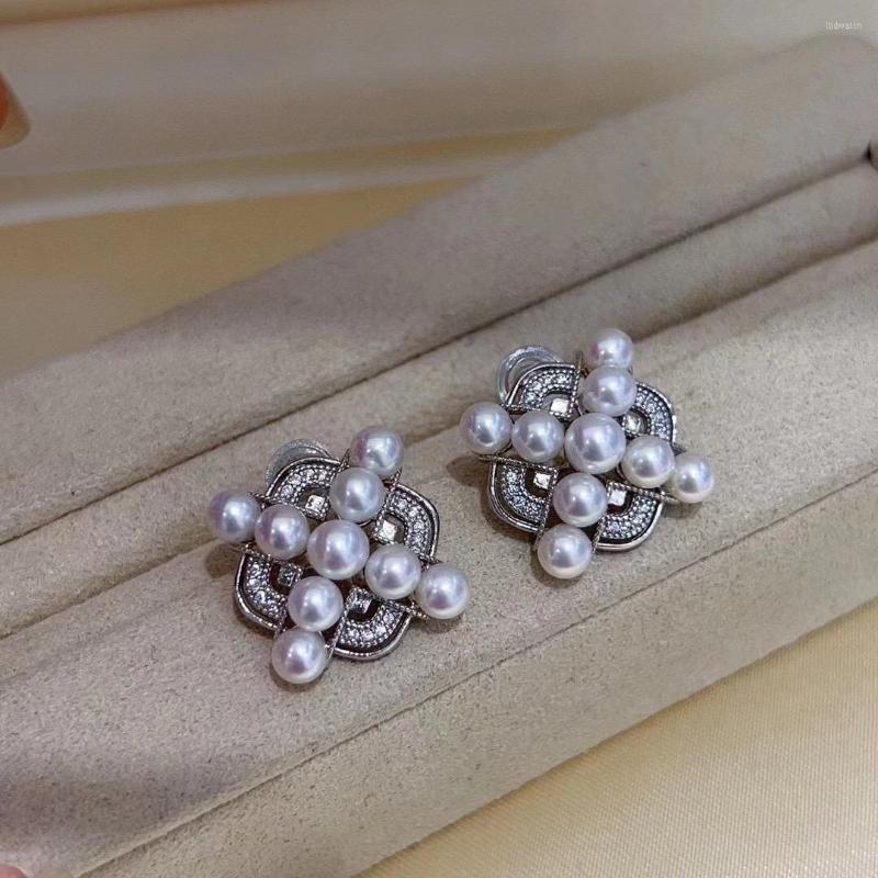 

Dangle Earrings MADALENA SARARA Fashion Square Pattern Freshwater Pearl Sterling Silver 925 Women Stud