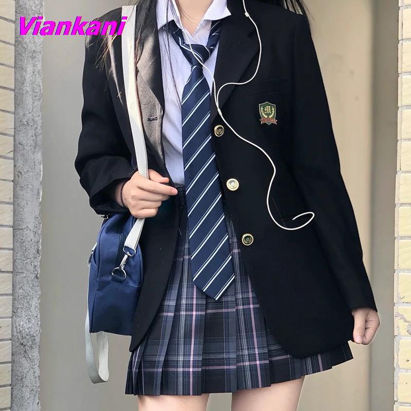 

Pants Women Blazers Students Spring Autumn Casual Blazers Black Japanese Long Sleeve Suit Coat High School DK JK Uniform Jackets