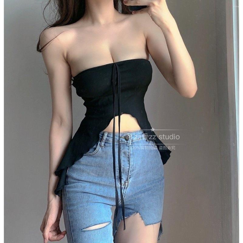 

Women's Tanks Strapless Summer Sexy Neck Off Shoulder Temperament Hanging Irregular Exposed Versatile Solid Color, Black