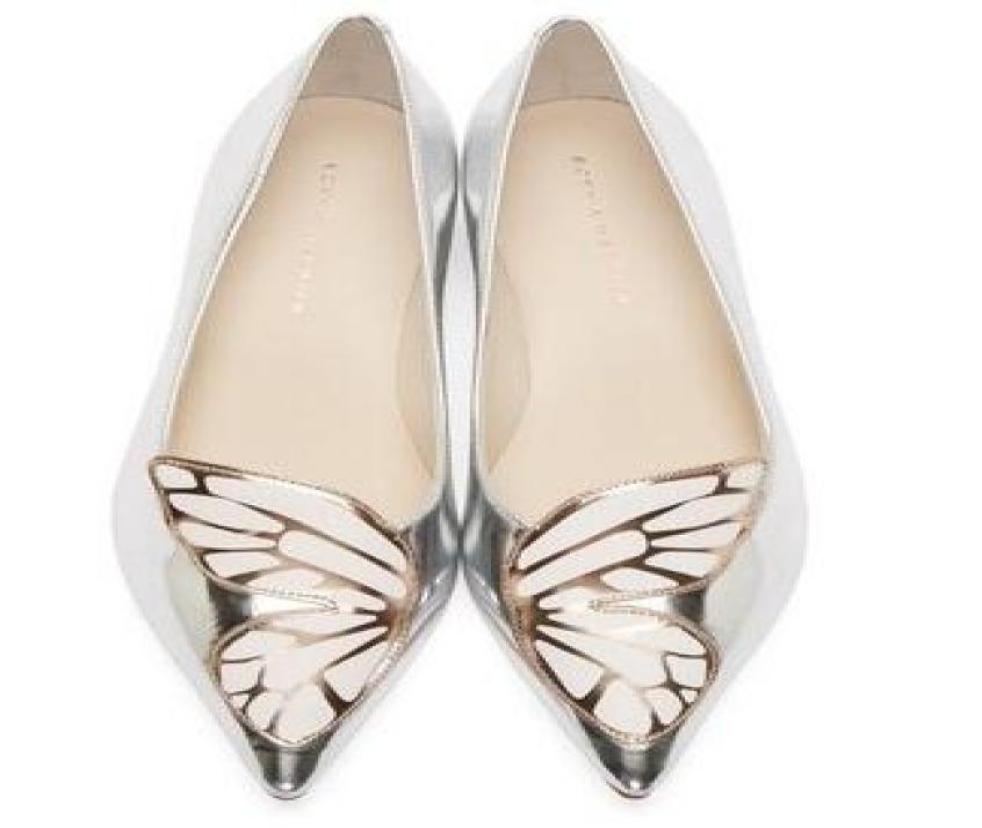 

Sophia Webster Lady patent LeatherButterfly Wings Embroidery Sharp Flat Shallow Women039s Single Shoes Size 3442silver9811776, Silver