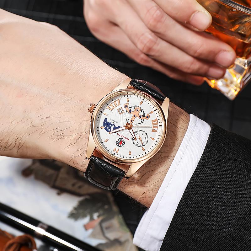 

Wristwatches Top Men Quartz Watches Casual Leathe Strap Business Style Wristwatch Reloj De Hombre Montre Homme Saat Zegar, Brown