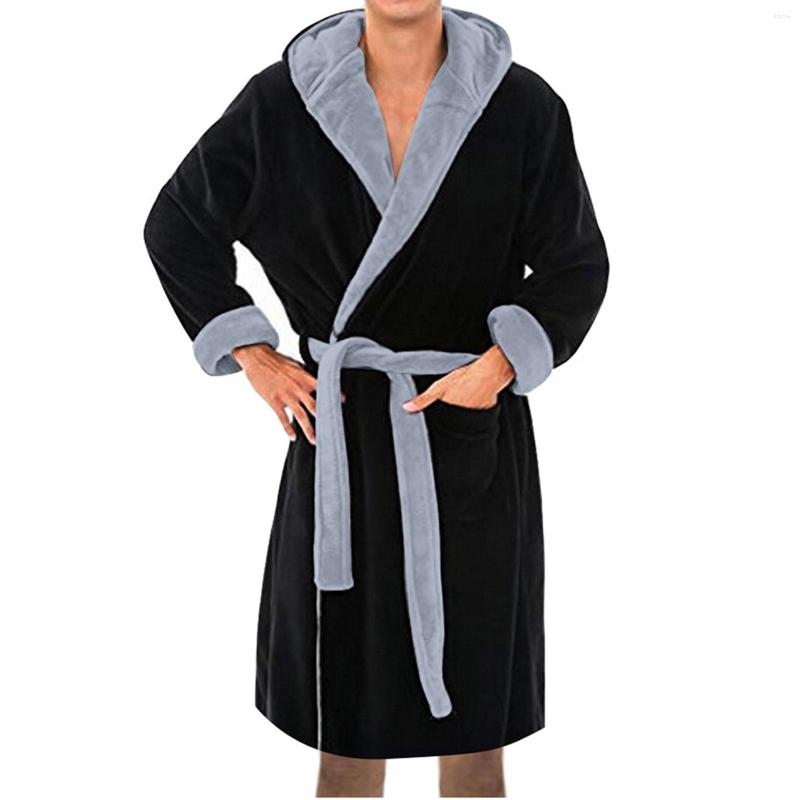 

Men' Sleepwear Sleeve Pajama Shawl Bathrobe Plush Autumn Home Warm Men Robes Nightgown Long Coat Winter Robe Lengthened, Black