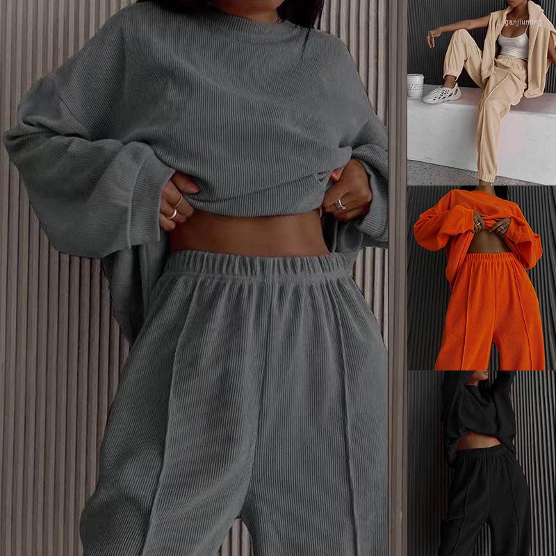 

Women's Two Piece Pants Women Round Neck Loose Sweatershirt Set Bat Long Sleeve Top High Waist Harem Suit Female 2023 Autumn Casual Lady, Orange