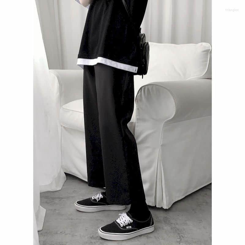 

Men's Pants Summer Casual Fall Feeling Straight Trousers Men Women Korean Trend Nine-point High Street Loose Harem Wide-leg Pant, Black