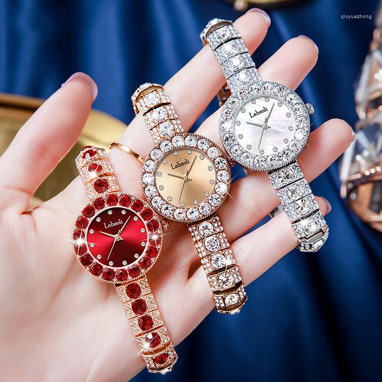 

Wristwatches Women Quartz Watch Full Diamond Case Side Inly Elegant Luxury Stone Design Sliver Red Rhinestone Female Ladies Clock Wristwatch, 01