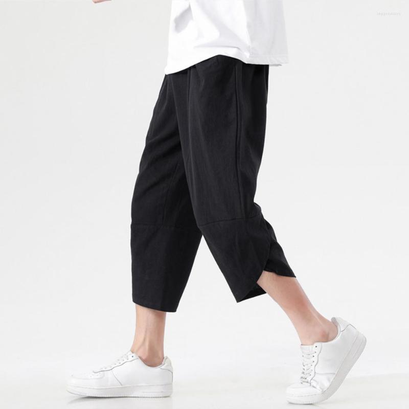 

Men's Shorts Soft Trendy Harem Pants Men Summer Trousers Wide Leg Mid-calf Length Clothes, Black