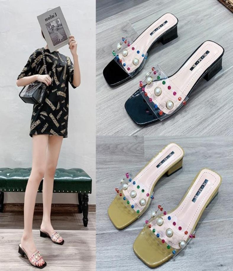 

Women Slippers Summer High Heels Slippers Fashion crystal Transparent PVC Shoes Women Sexy Beach Party Office Slides plus Size X107530464, Black