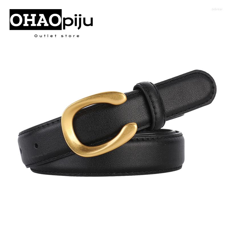 

Belts Ou Hao 2023 Women Leather Simple Metal Buckle Girls Dress Jean Pants Waistband For Lady Luxury Designer Brand, White