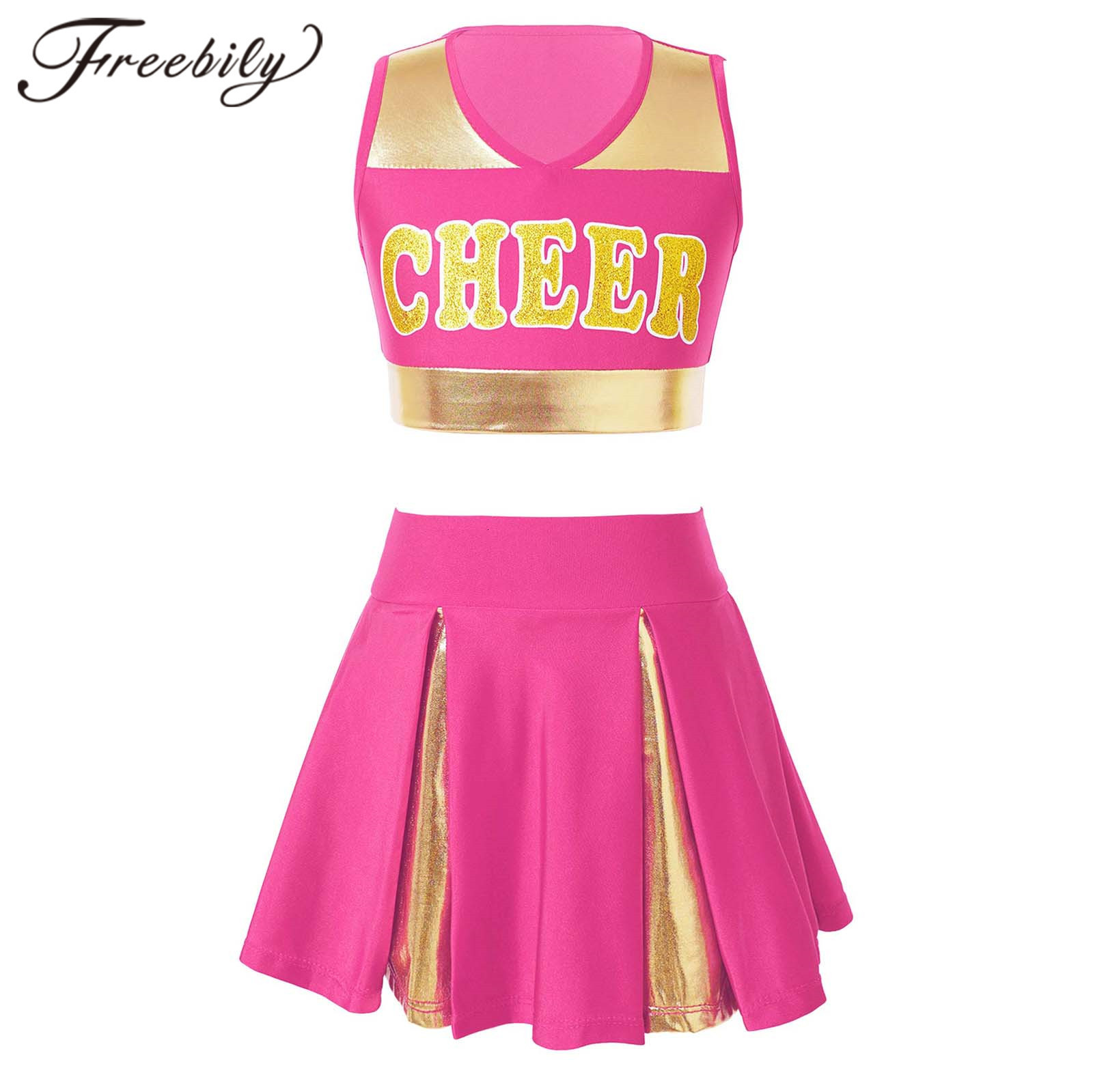 

Cheerleading Kids Girls Cosplay Cheerleading Costume Cheerlead Uniforms CHEER Printed Clothes Set for Dancing Competition Children Dancewear 230420