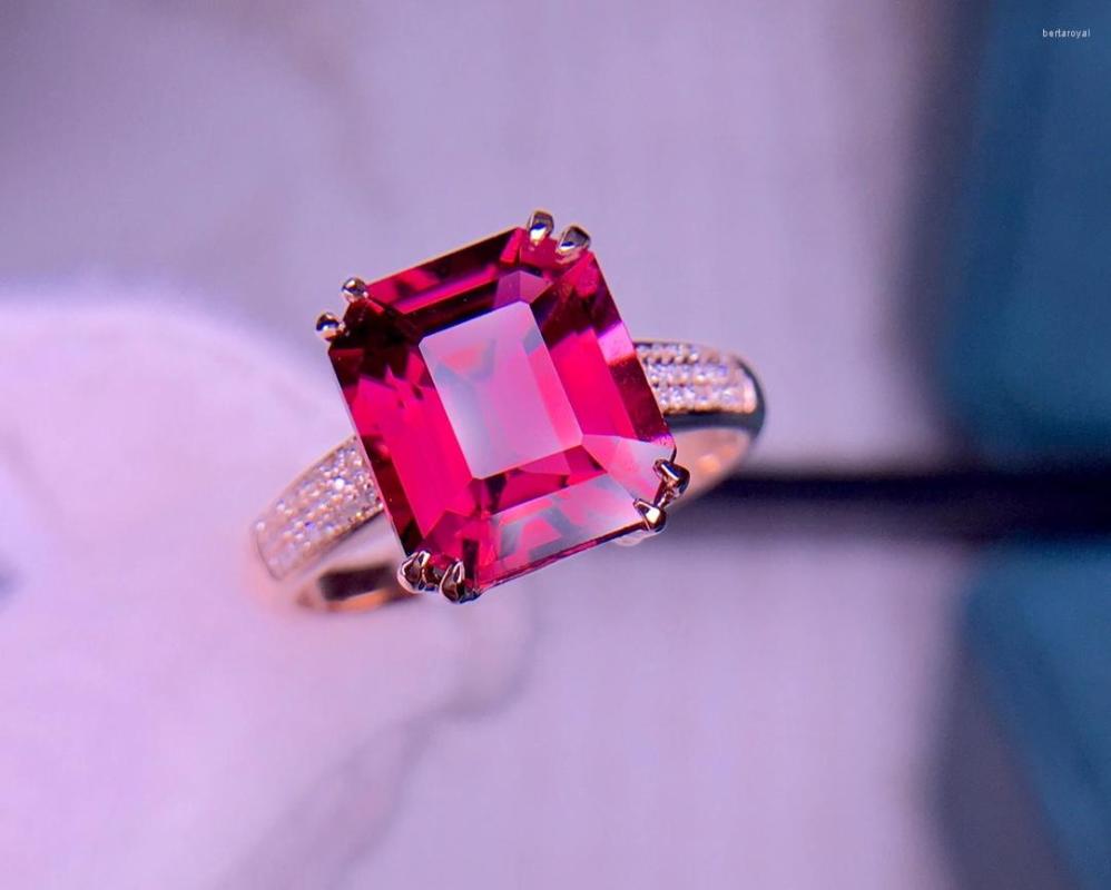 

Cluster Rings E2023 Fine Jewelry Pure 18K Gold Natural Red Tourmaline 4.5ct Gemstones Diamonds Gift Female For Women Ring