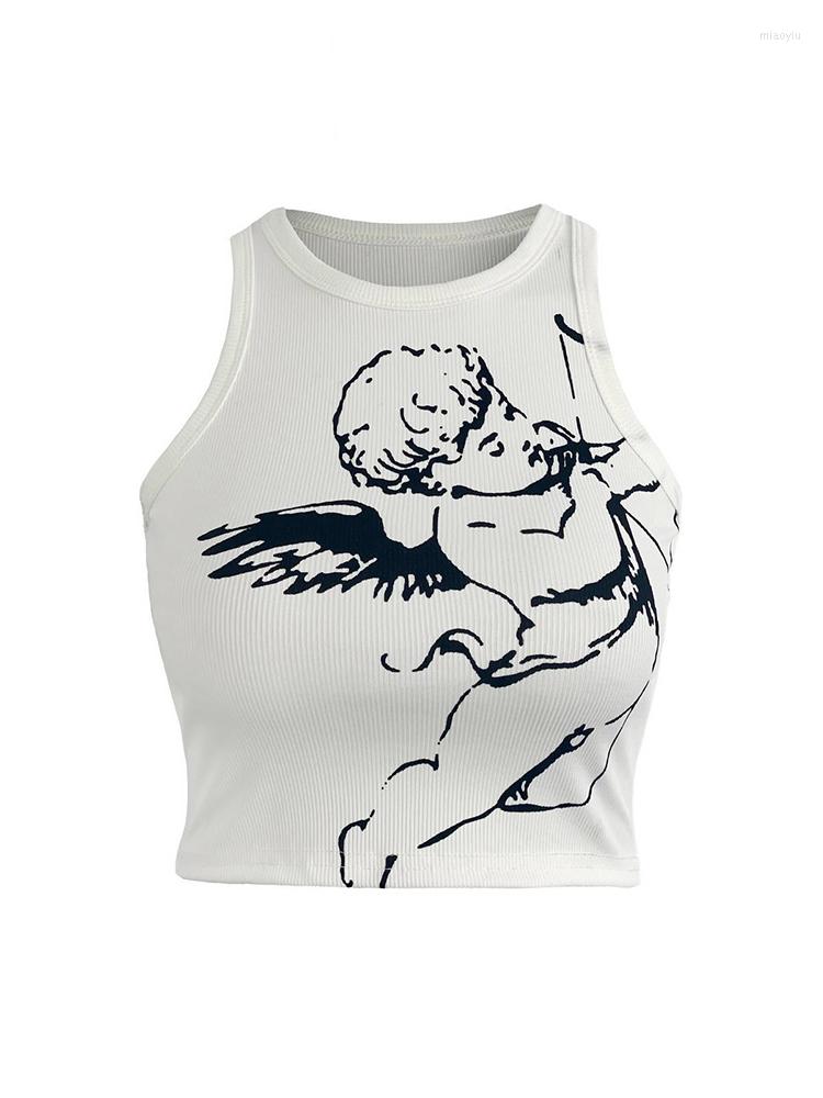 

Women' Tanks Cupid Pattern Crop Tank Top, White