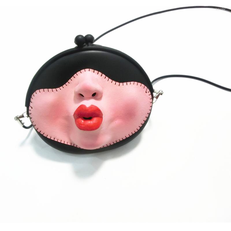 

Evening Bags Funny Single Shouler Bag Sexy Red Lip Face Cross Body, Black