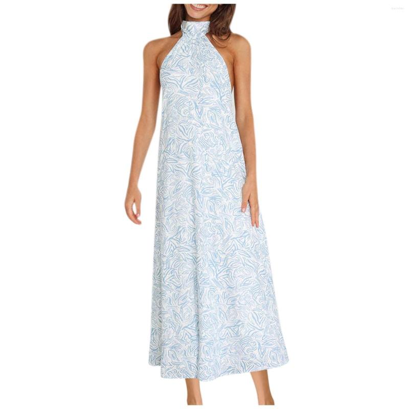 

Casual Dresses Fashion Halter Long For Women Sexy Backless Sleeveless Patchwork Dress 2023 Summer Maxi Plus Size Vestidos, Blue