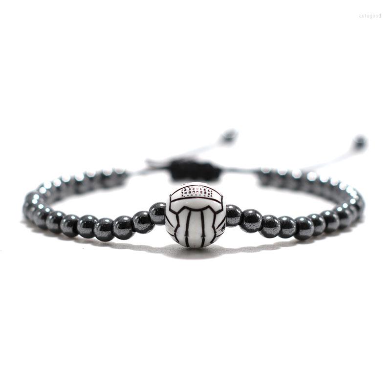 

Strand Vintage Bead Mens Bracelet Handmade 10mm Volleyball 8mm Wooden Hematite Milan Rope Retro Braslet Classic Trendy Jewelry Gift