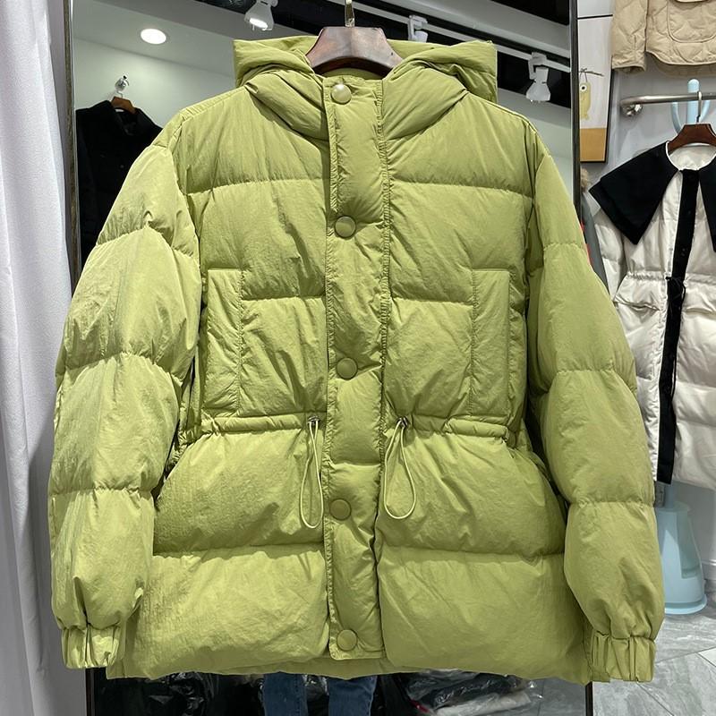 

Parkas White Duck Down Coat Women's Korean Style Loose Drawstring Warm Hooded Parkas Ins Simple Casual Puffer Jackets Loose And Thick, Beige