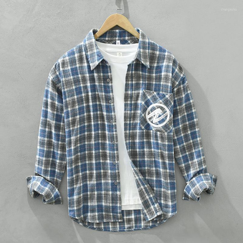 

Men's Casual Shirts Stylish Long Sleeve Cotton Sanded Plaid Shirt Men Brand Fashion Comfortable Quality Tops Clothes Spring Chemise Homme, Green